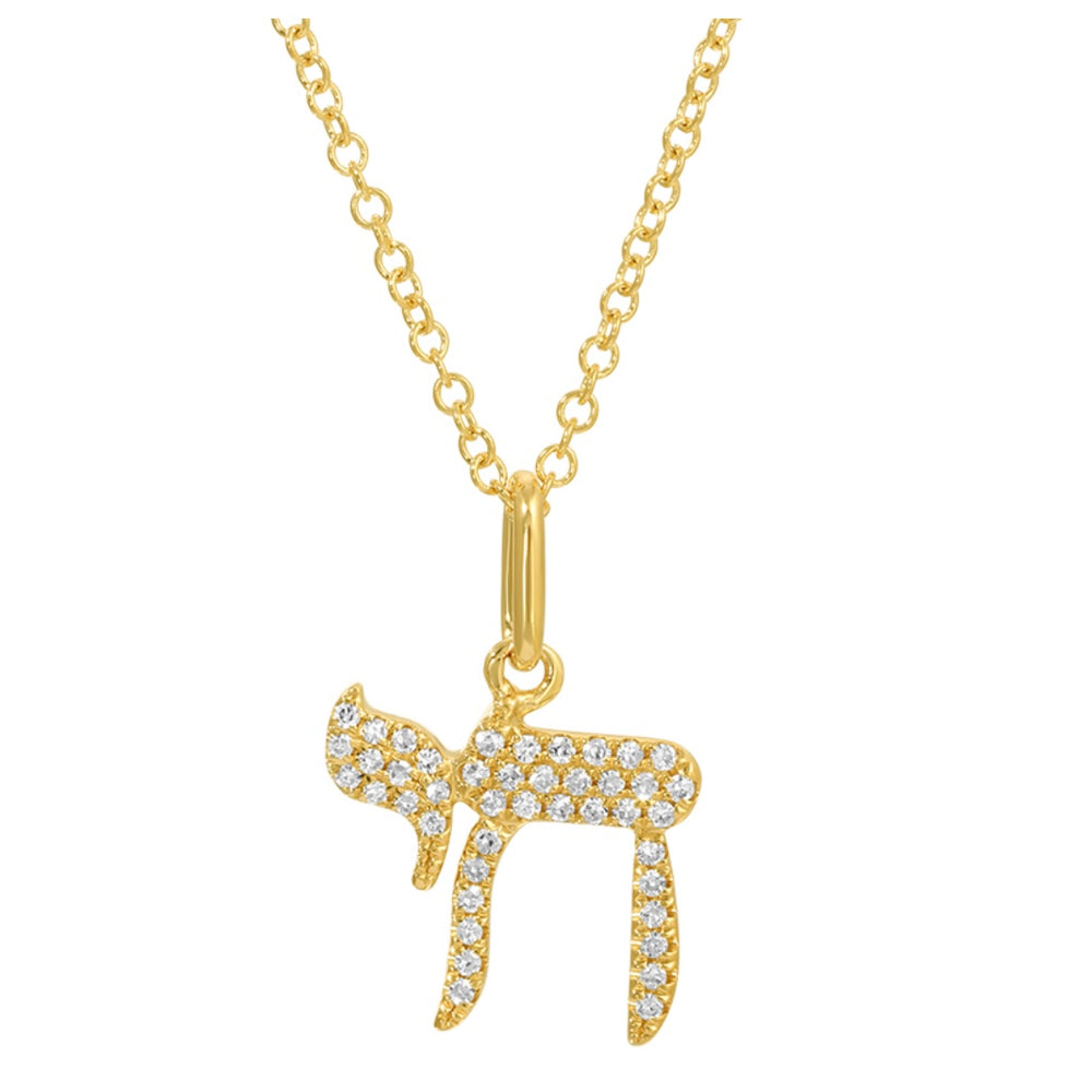 14KT Gold Diamond Chai Necklace