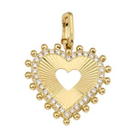 14KT Gold Diamond Fluted Spike Heart Pendant Charm