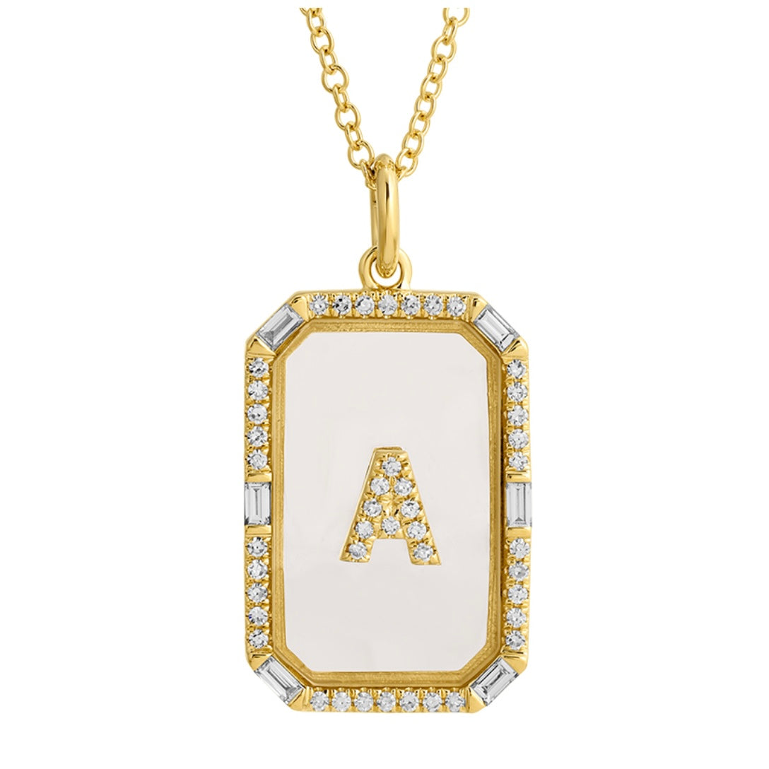 14KT Gold Diamond Crystal Initial Necklace