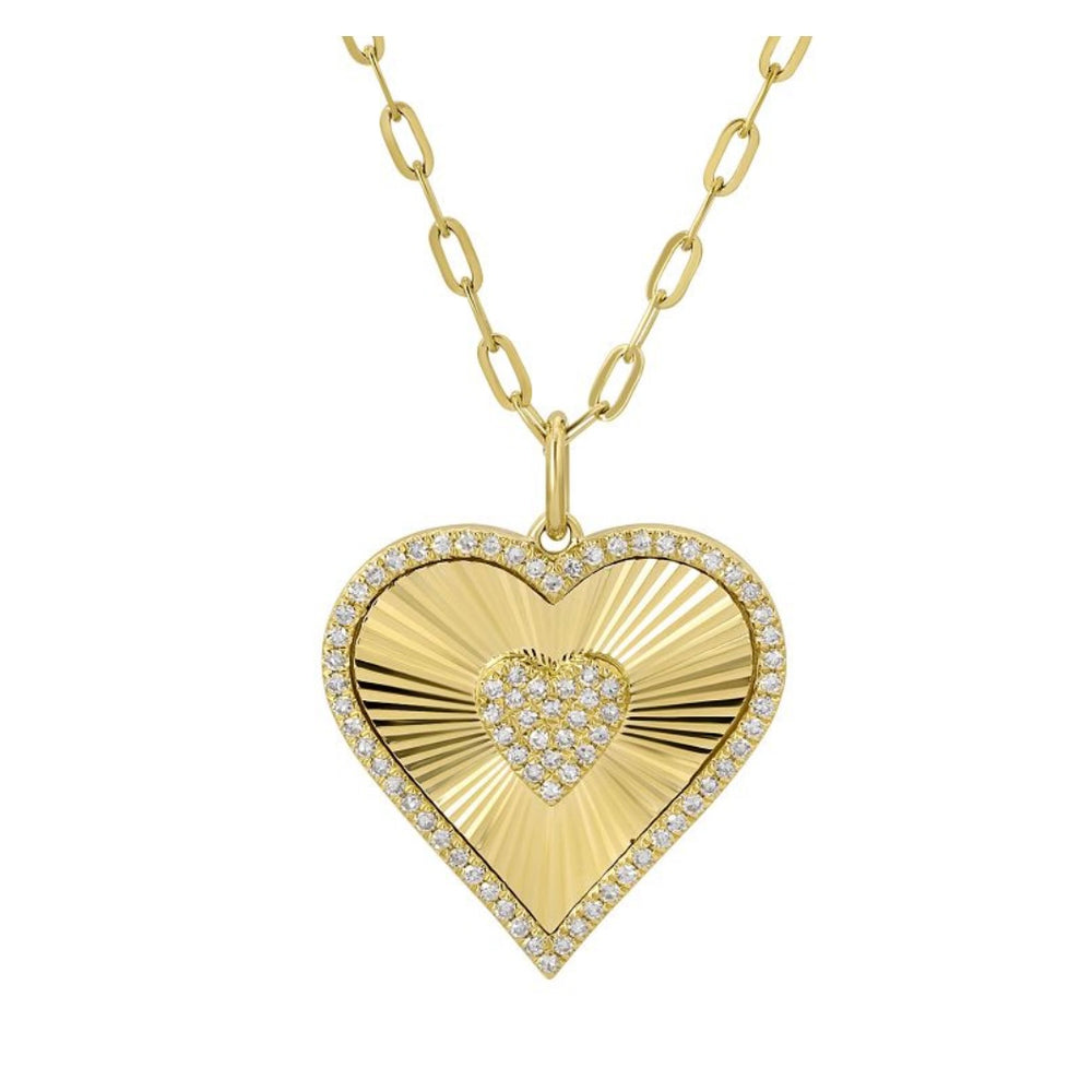 14KT Gold Diamond Fluted Heart Necklace