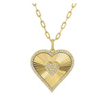 14KT Gold Diamond Fluted Heart Necklace
