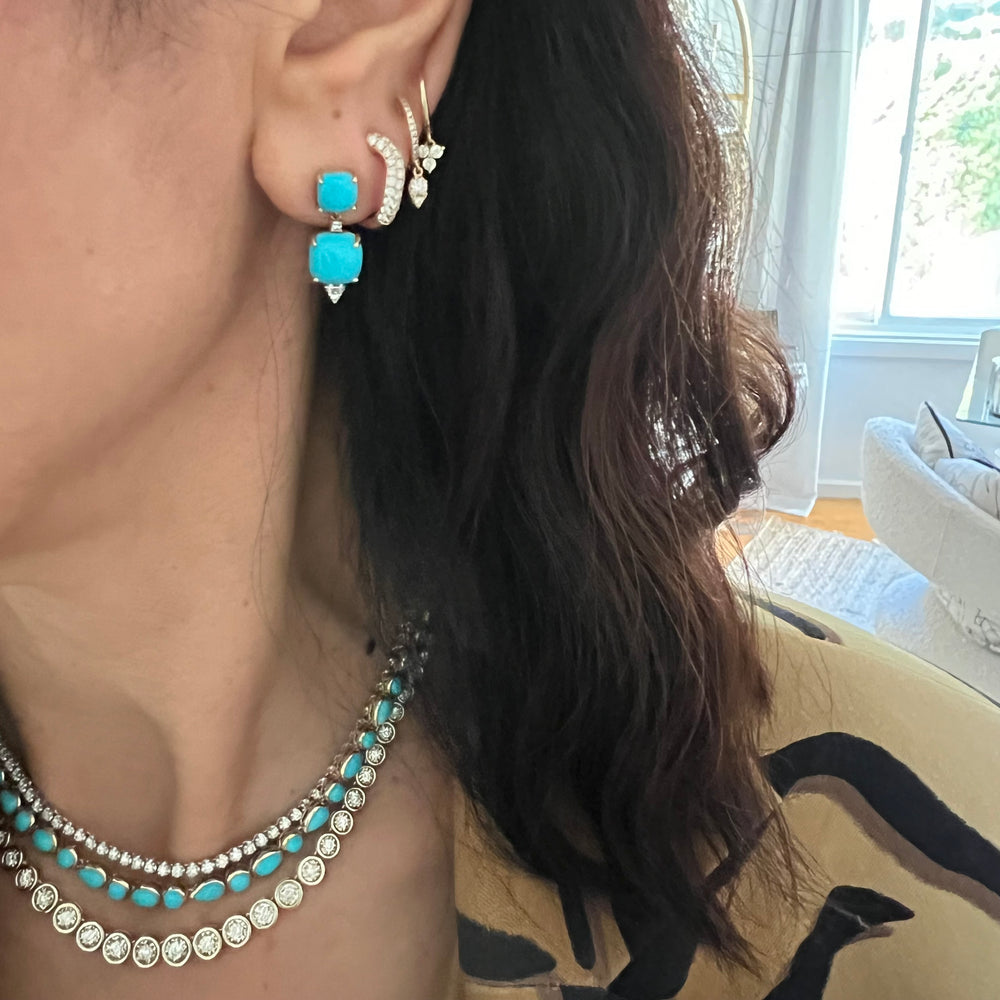 14KT Gold Diamond Turquoise Drop Earrings