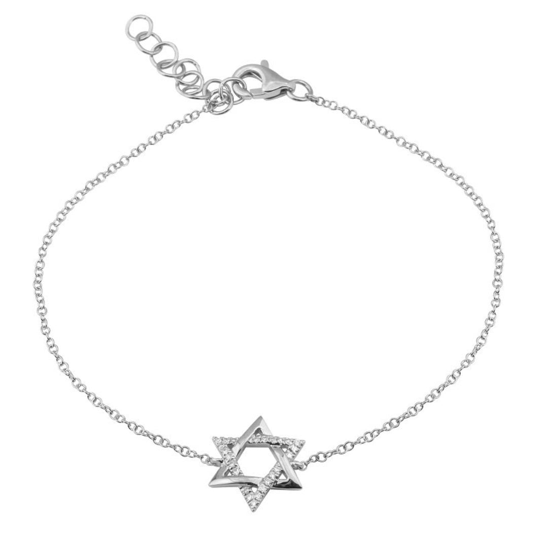 14KT Gold Diamond Star of David Petite Bracelet