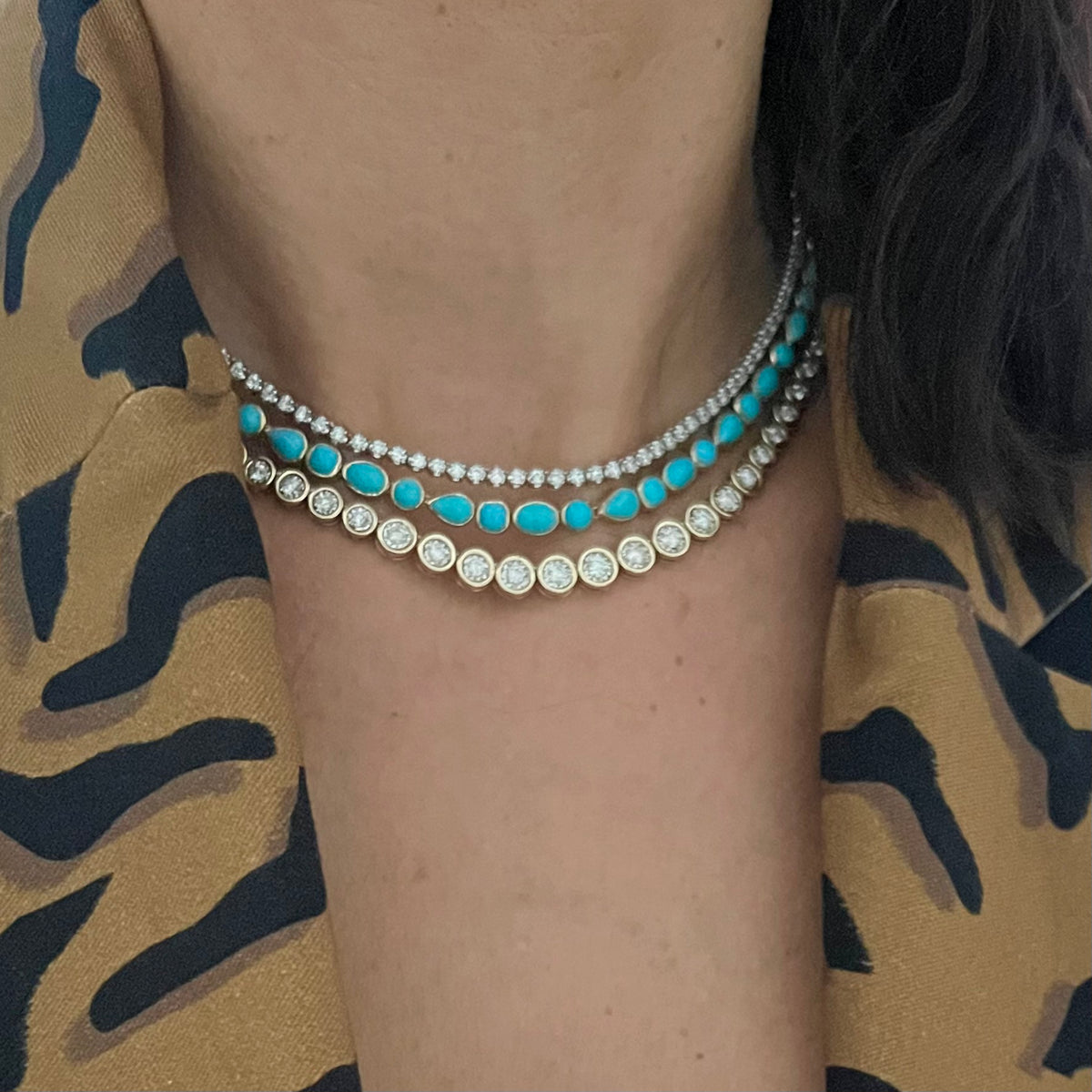 14KT Gold Sleeping Beauty Multi Shaped Signature Turquoise Necklace