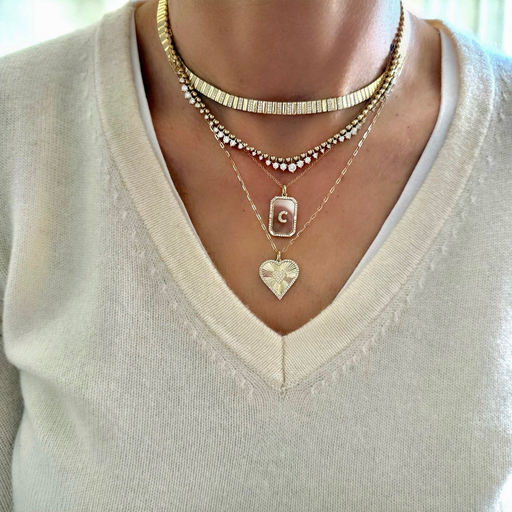 14KT Gold Diamond Crystal Initial Necklace