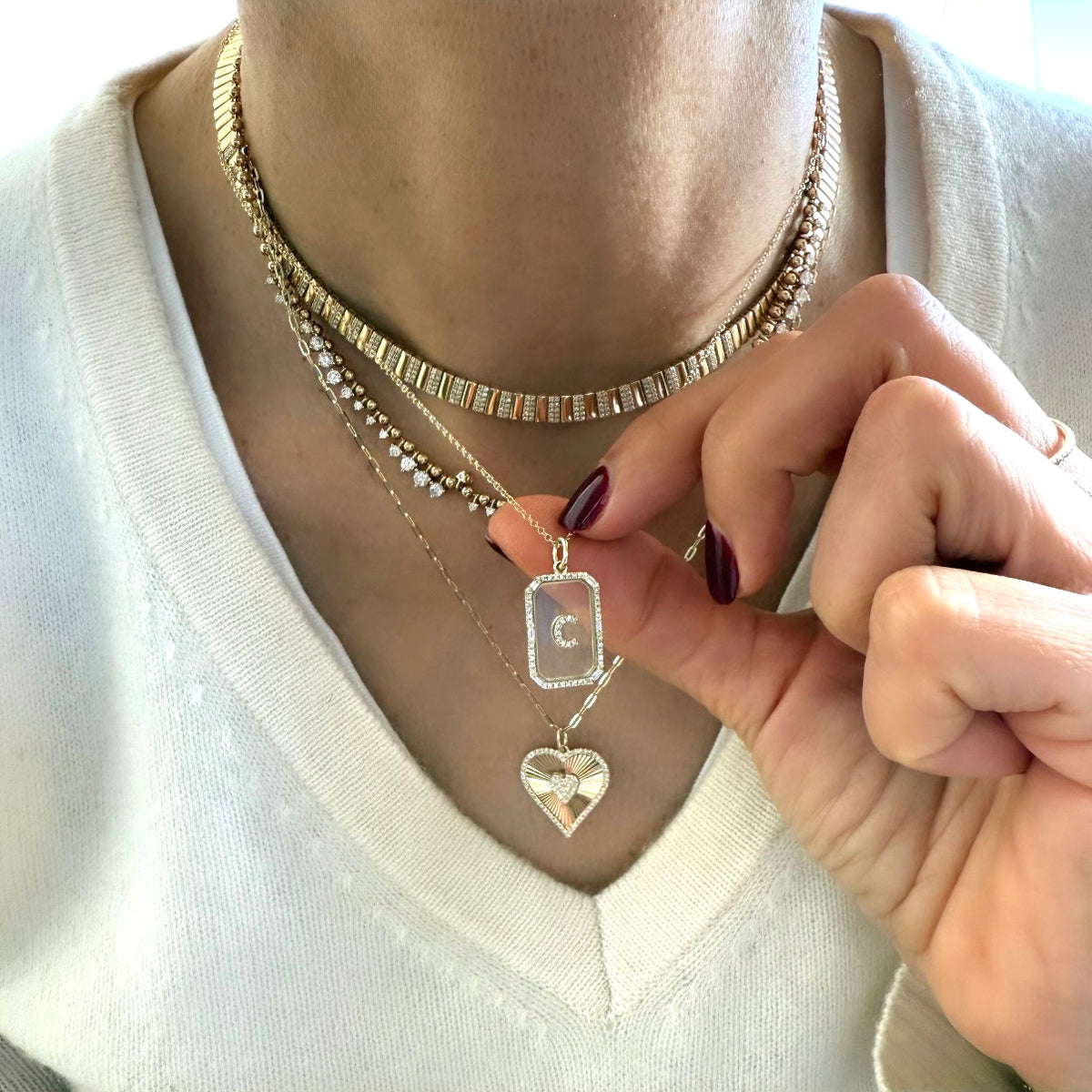 14KT Gold Diamond Crystal Initial Necklace