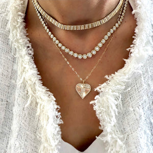 14KT Gold Diamond Fluted Heart Necklace