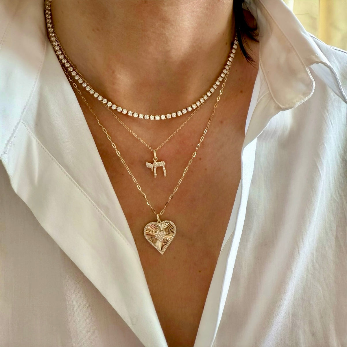 14KT Gold Diamond Chai Symbol Necklace
