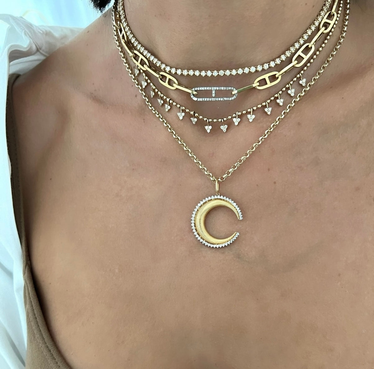 14KT Gold Diamond Cluster Drop Necklace on Ball Chain