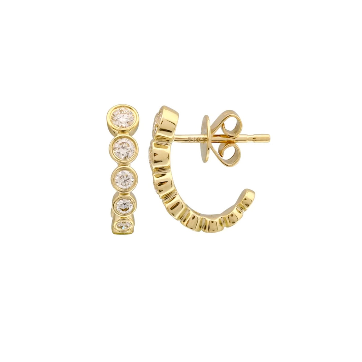 14KT Gold Diamond Bezel Set Open Huggie Earrings