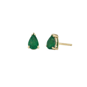 14KT Gold Pear Shaped Emerald Stud Earrings