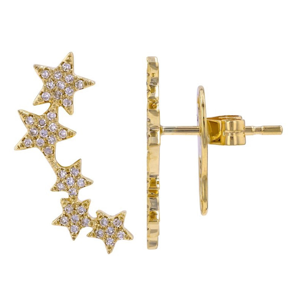 14KT Gold Diamond Star Cluster Crawler Earrings