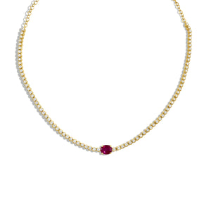 14KT Gold Diamond and Ruby Tennis Necklace