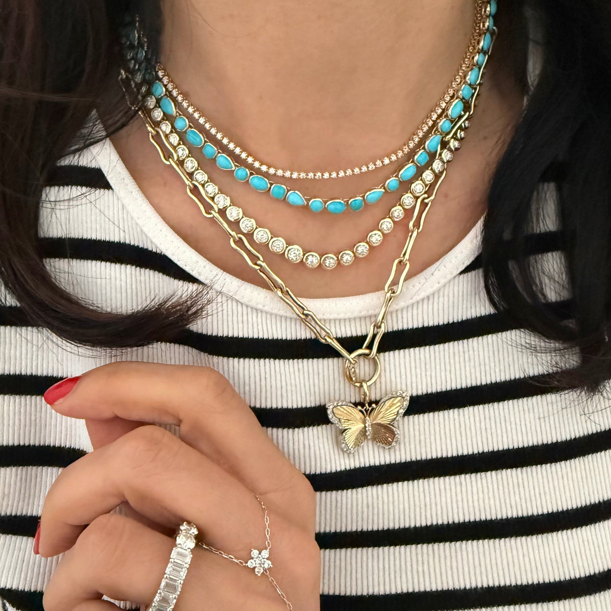 14KT Gold Sleeping Beauty Multi Shaped Signature Turquoise Necklace