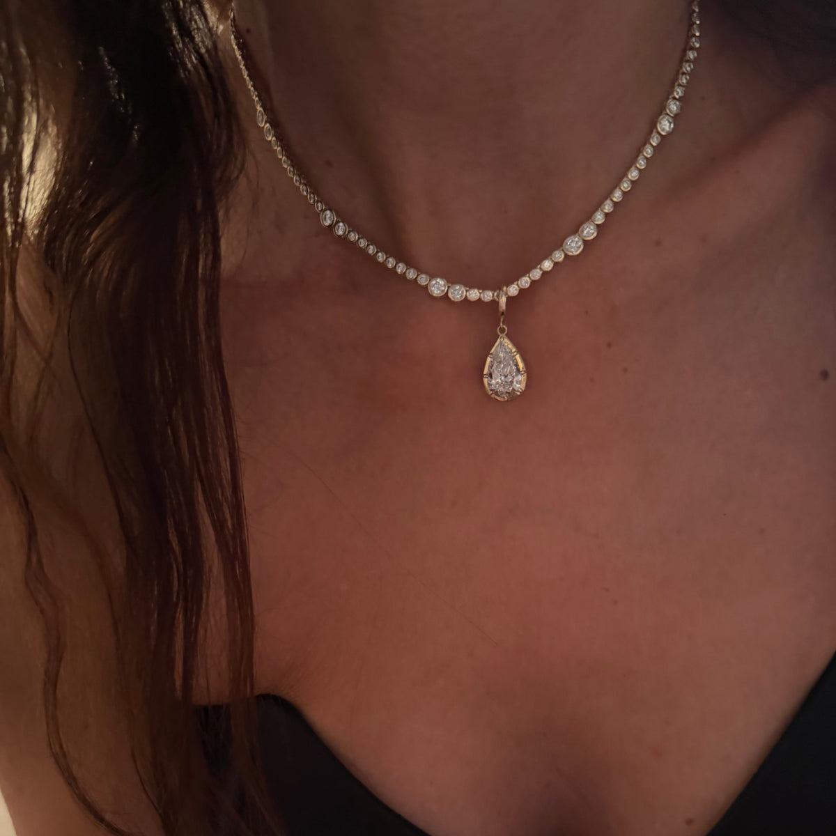 14KT Gold 3.20ct Lab Diamond Bubble Bezel Set Tennis Necklace