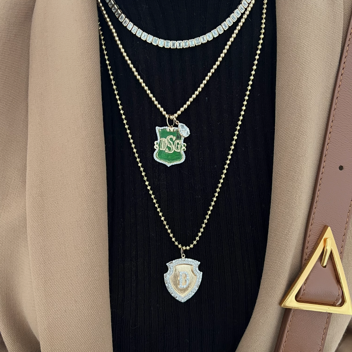14KT Gold Diamond Bespoke Medium Custom Shield Pendant Charm