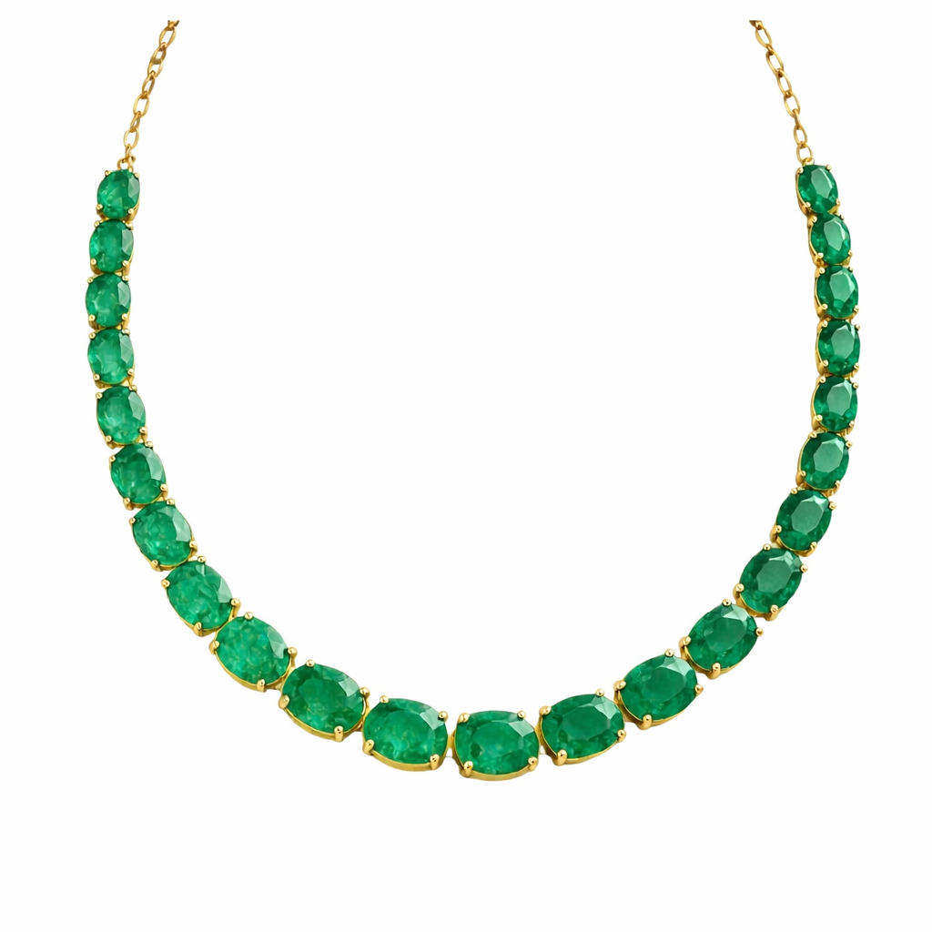 14KT Gold Signature Emerald Giulietta Tennis Necklace On Chain