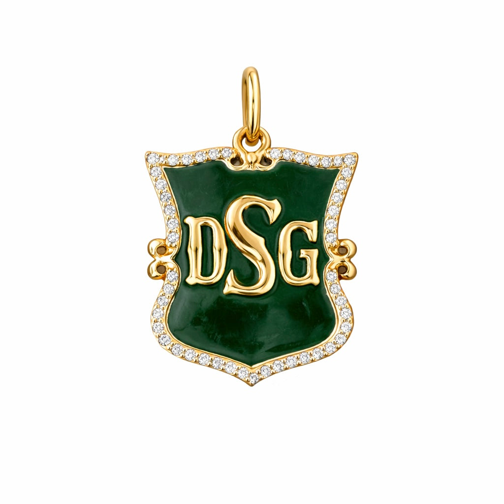 14KT Gold Diamond Bespoke Medium Custom Shield Pendant Charm