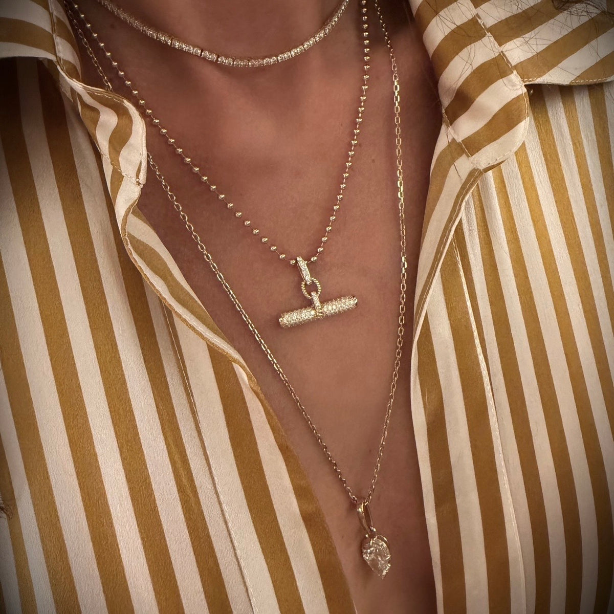 14KT Gold Diamond Luxe Toggle Bar Pendant Charm