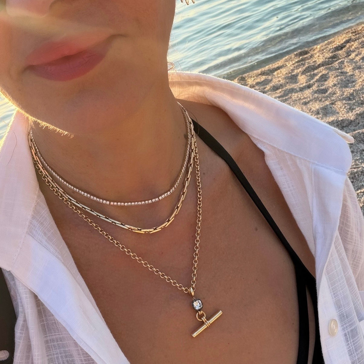 14KT Gold 1ct Square Cushion Lab Diamond Georgian Toggle Bar Pendant