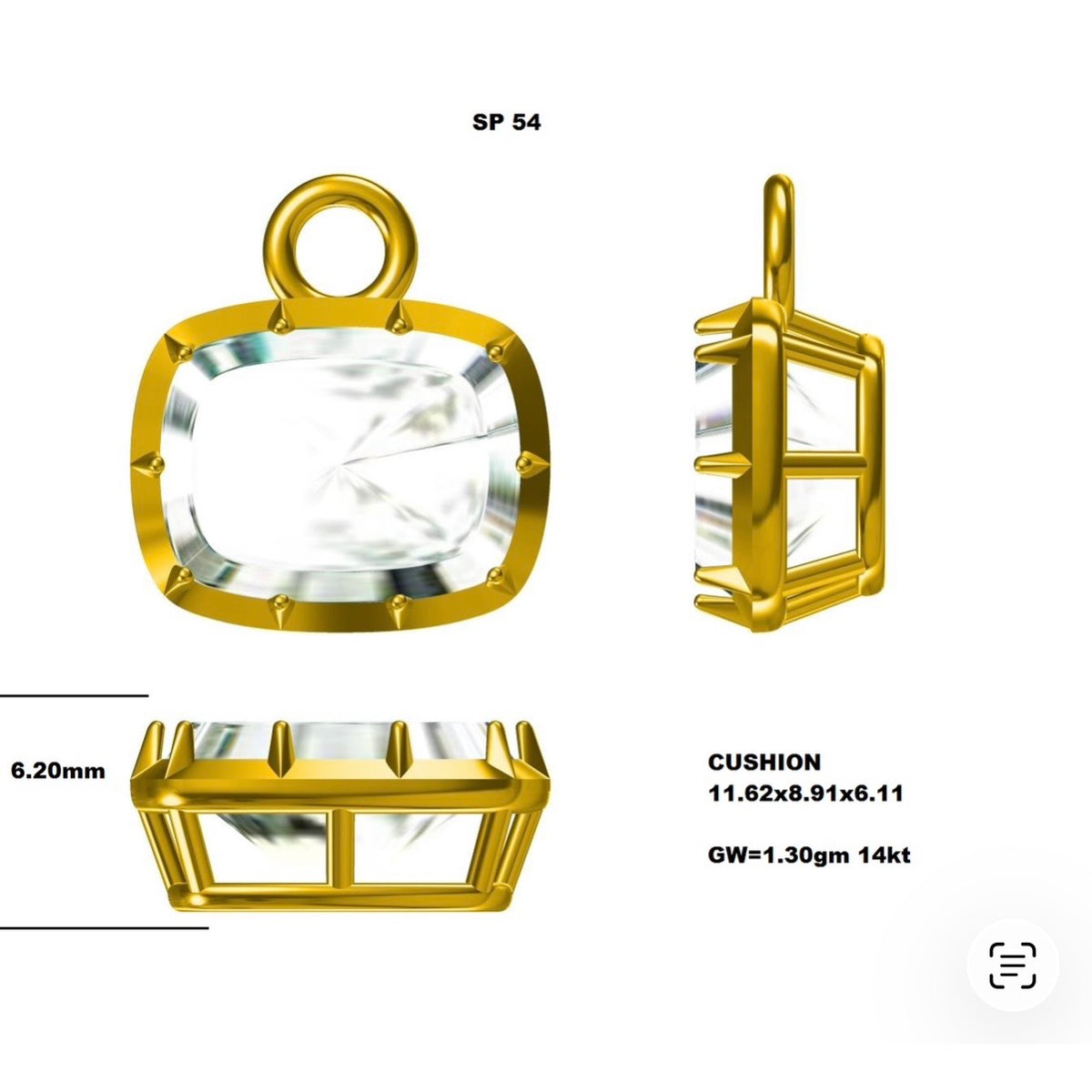 14KT Gold 3.10ct Cushion Lab Diamond Bezel Set Bespoke Pendant