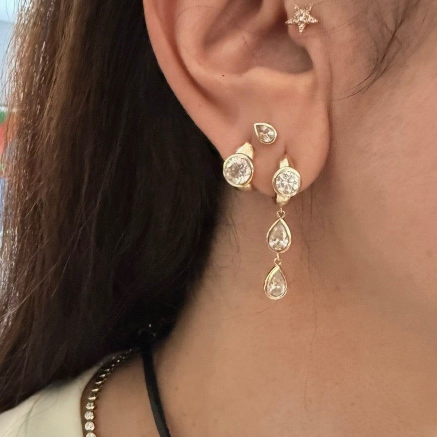 14KT Gold 1.85ct Round Lab Diamond Bezel Set Huggie Earrings