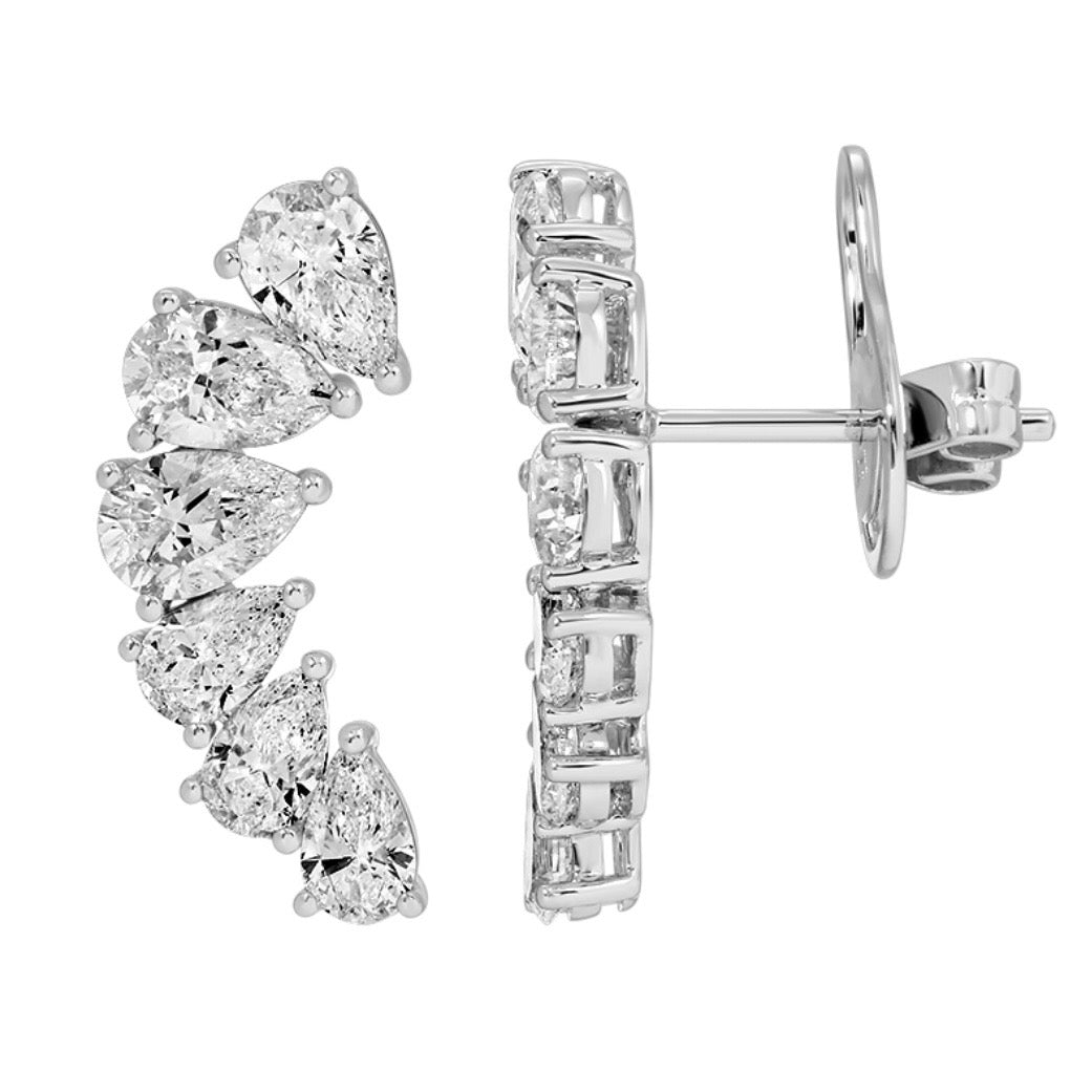 14KT Gold Large Pear Lab Diamond Ear Climber Stud Earrings
