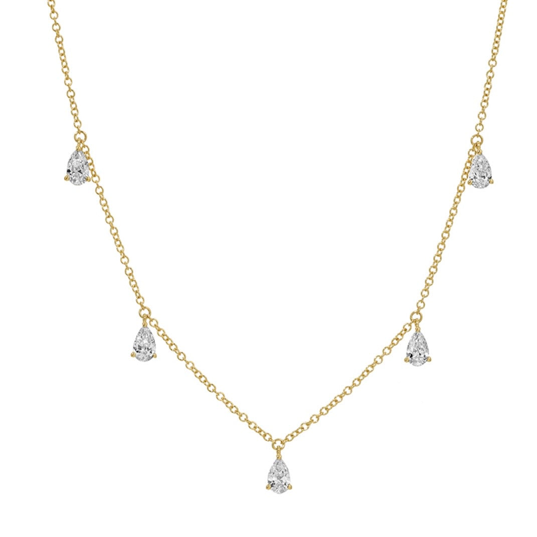 14KT Gold 1ct Pear Lab Diamond Drop Necklace