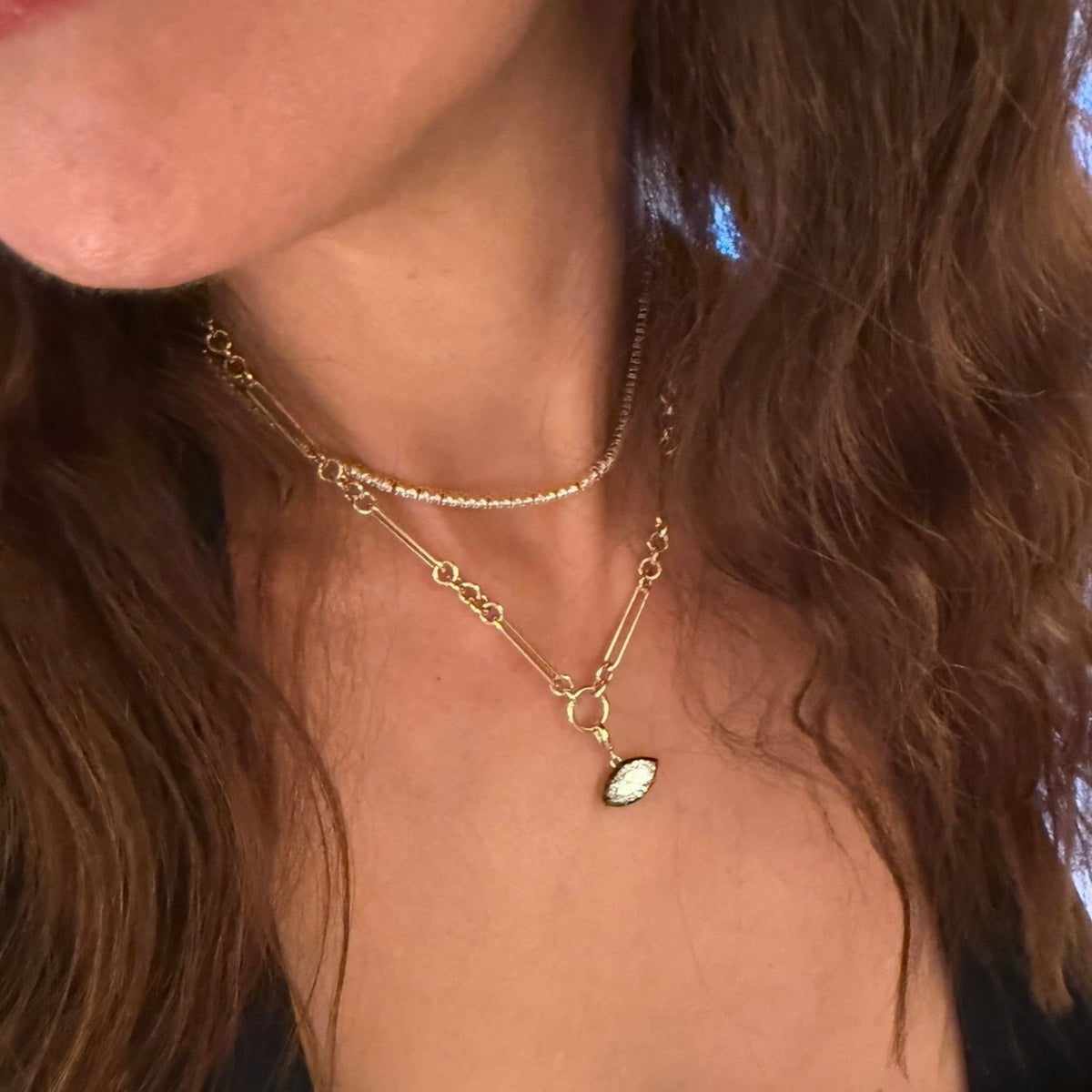 14KT Gold 2ct Marquise Lab Diamond Georgian Style Pendant Charm
