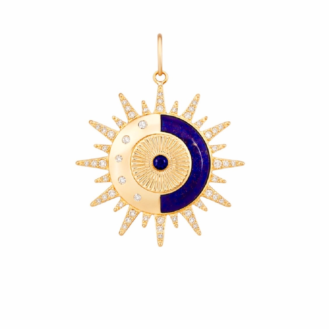 14KT Gold Diamond Lapis Sunburst Pendant Charm