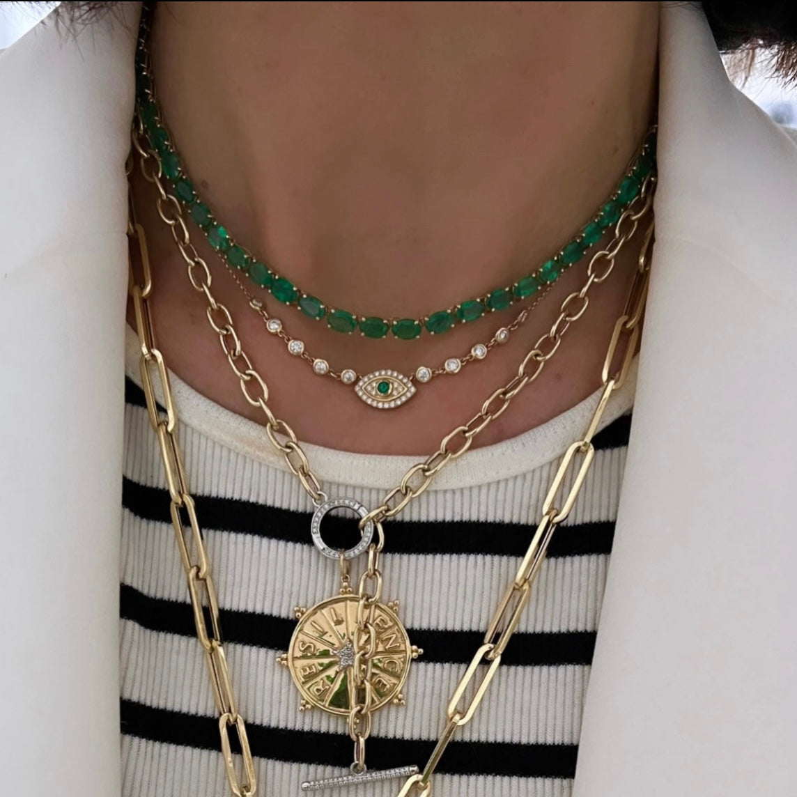 14KT Gold Signature Emerald Giulietta Tennis Necklace On Chain