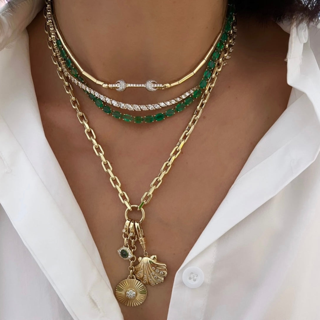 14KT Gold Signature Emerald Giulietta Tennis Necklace On Chain