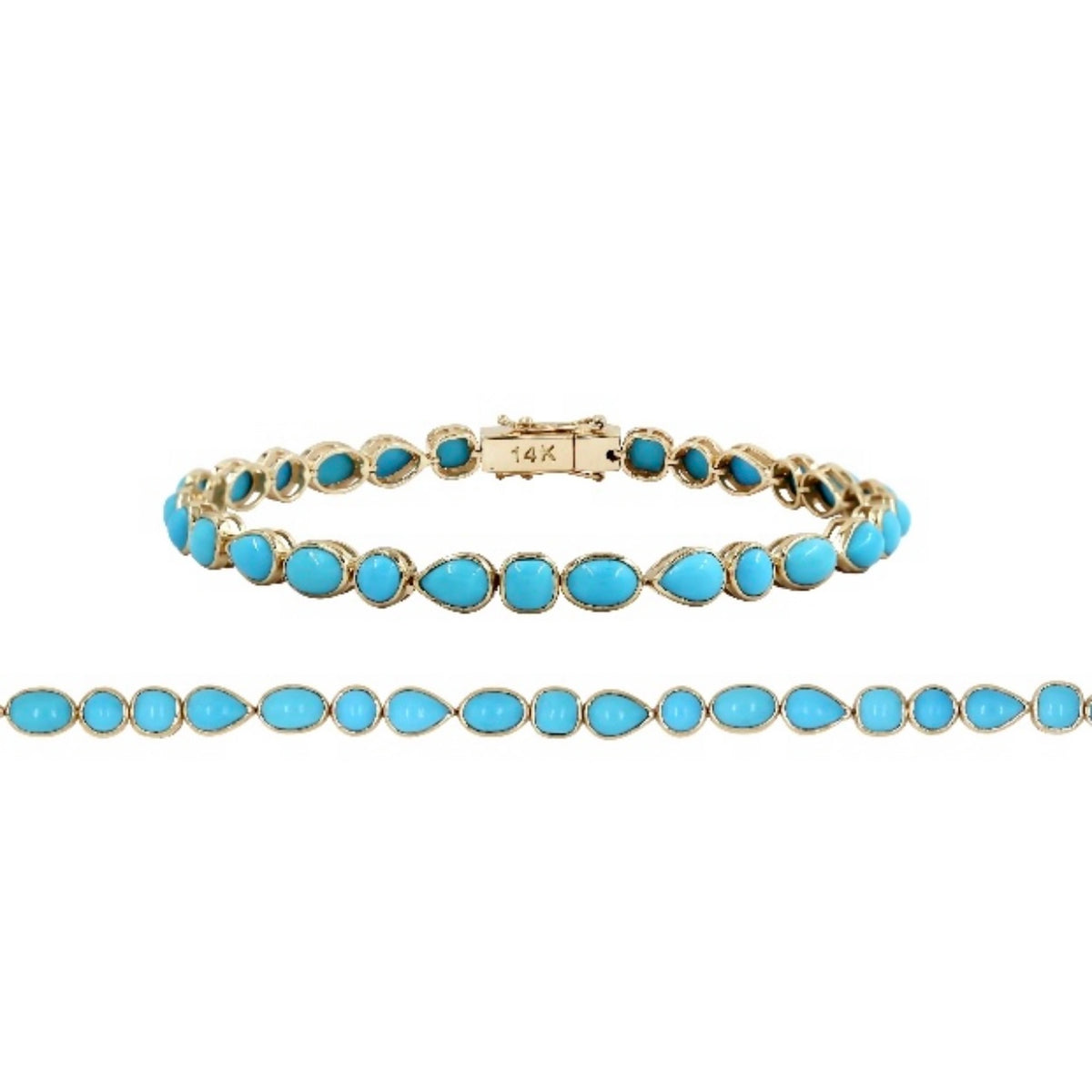 14KT Gold Sleeping Beauty Multi Shaped Signature Turquoise Bracelet