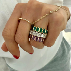 14KT Gold Emerald Cut Gemstone Eternity Ring