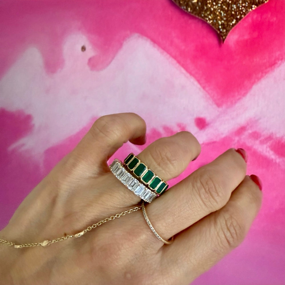 14KT Gold Emerald Cut Gemstone Eternity Ring
