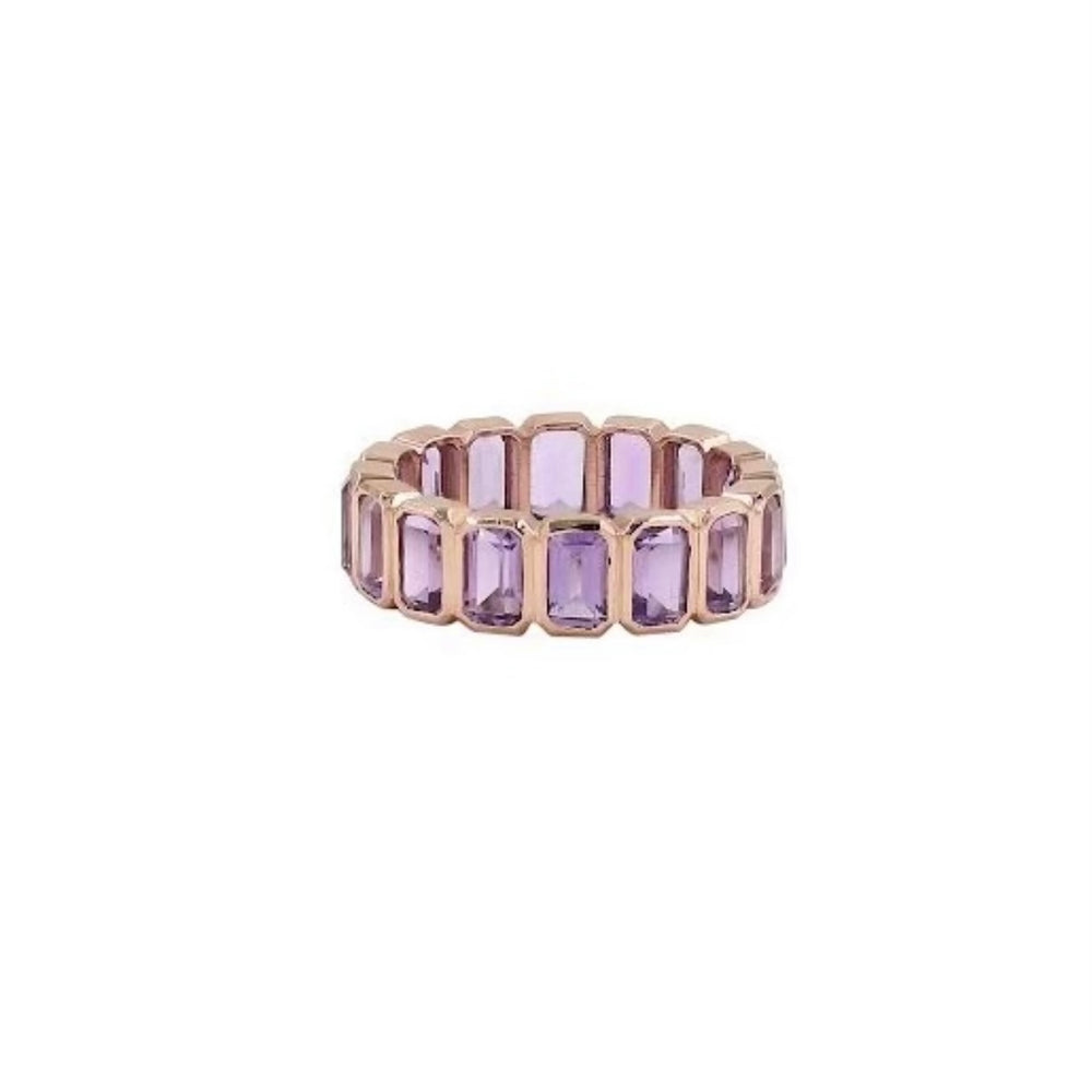 14KT Gold Emerald Cut Gemstone Eternity Ring
