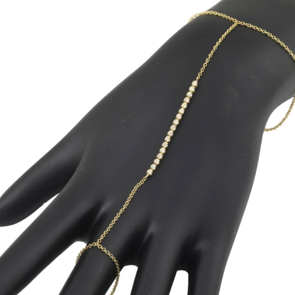 14KT Gold Diamond Line Finger Bracelet Hand Chain