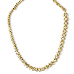 14KT Gold Hexagon Bezel Set Asymmetrical Tennis Necklace