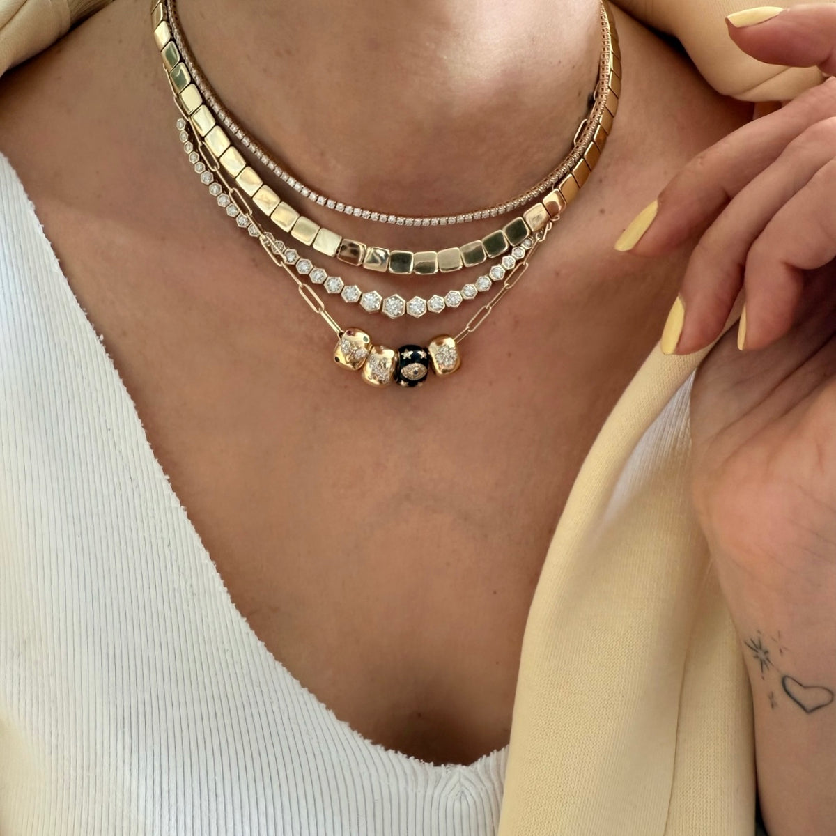 14KT Gold Diamond The Line Hexagon Tennis Necklace