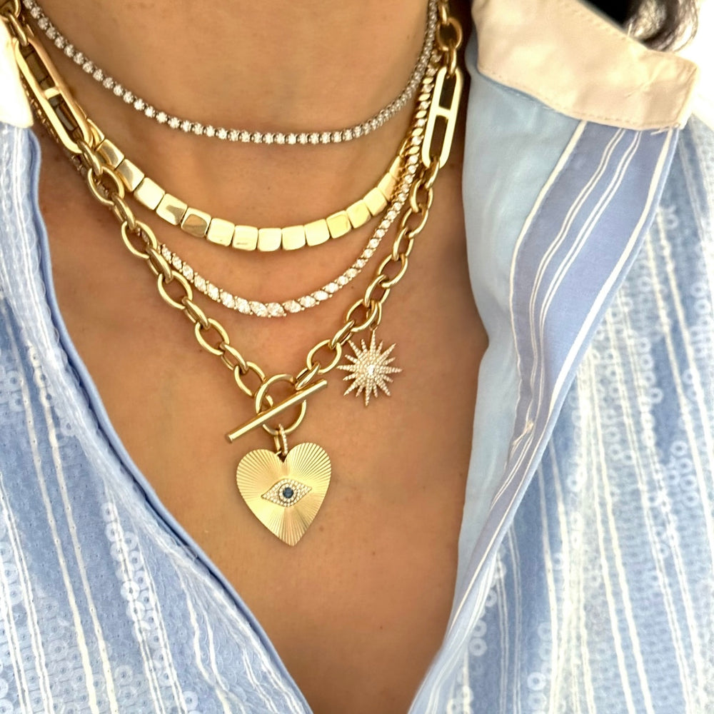 14KT Gold Mixed Links Toggle Charm Chain