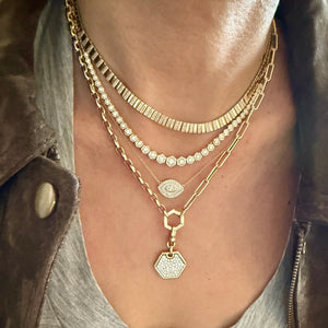 14KT Gold Hexagon Bezel Set Diamond Tennis Necklace