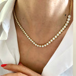 14KT Gold Hexagon Bezel Set Asymmetrical Tennis Necklace