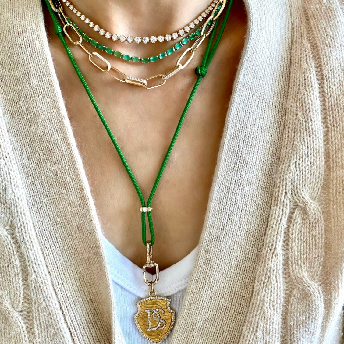 14KT Gold Oval Cut Emerald Giulietta Luxe Tennis Necklace