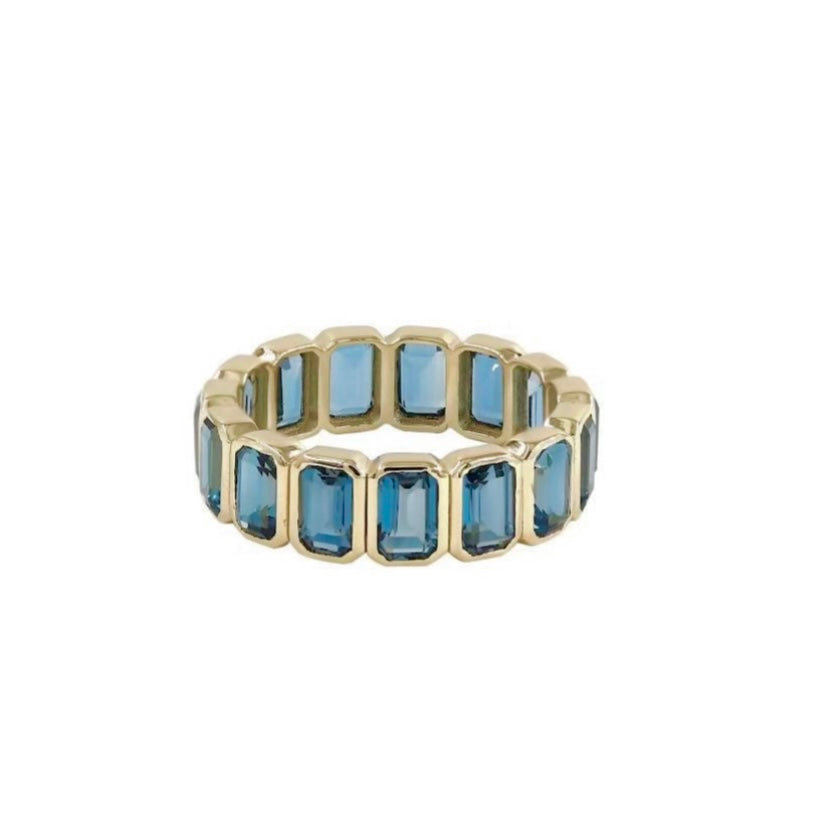 14KT Gold Emerald Cut Gemstone Eternity Ring