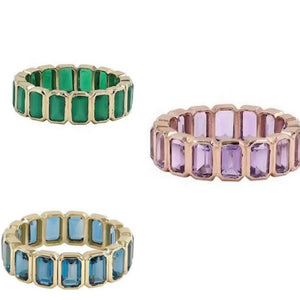14KT Gold Emerald Cut Gemstone Eternity Ring