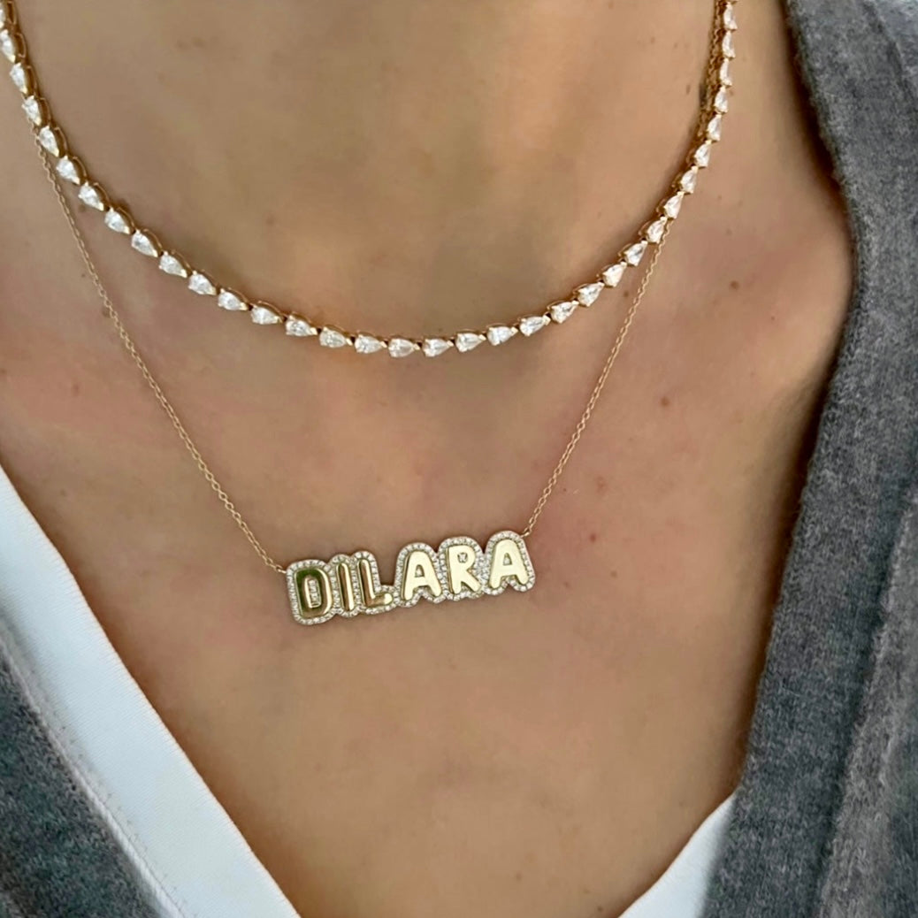 14KT Gold Diamond Luxe Pear Diamond Tennis Necklace