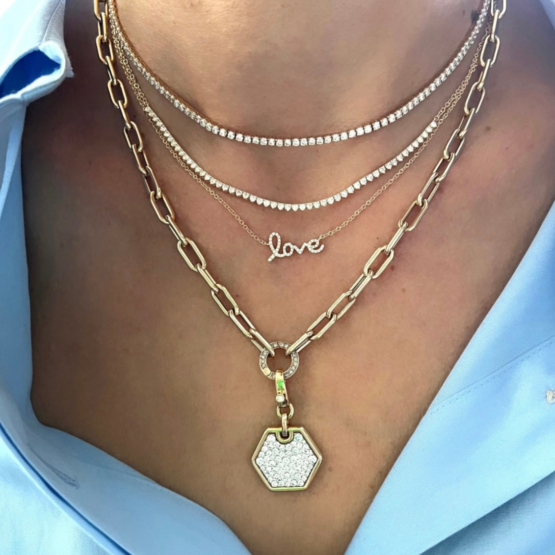 14KT Gold Diamond Delicate Tennis Necklace on Chain