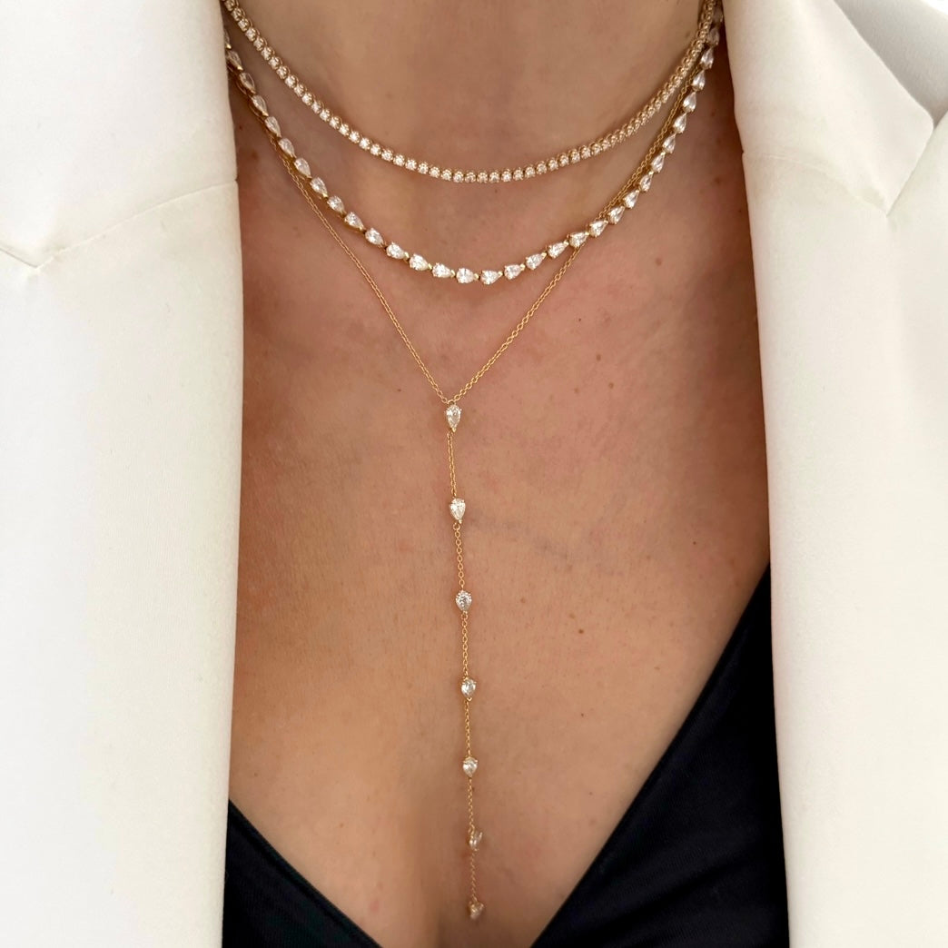 14KT Gold Diamond Luxe Pear Diamond Tennis Necklace