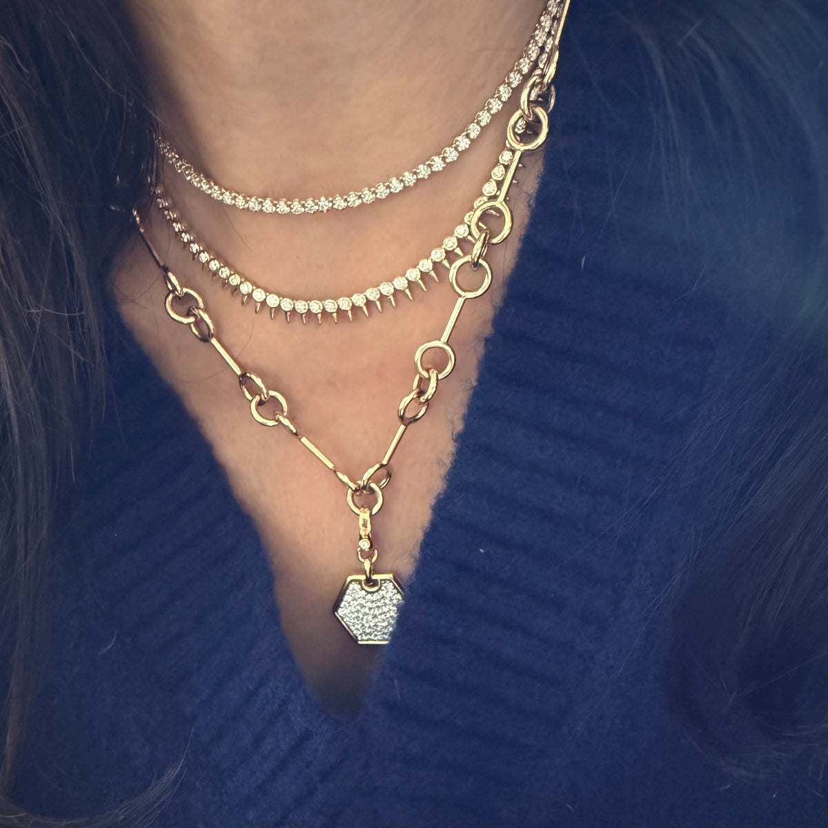14KT Gold Diamond Spike Necklace