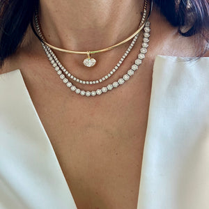 14KT Gold Hexagon Bezel Set Asymmetrical Tennis Necklace